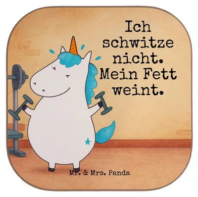 Produktbild von Mr. & Mrs. Panda Tassenuntersetzer Einhorn Fitness Design - Weiß - Geschenk, gläseruntersetzer, Fitnessstudio, Untersetzer für Gläser, Sport, Gym, Unicorn, Diät, Coaster