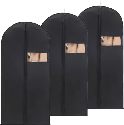 Produktbild von 3 Stück Kleidersack für die Aufbewahrung mit Reißverschluss für den Jacke Mantel Kleider Abendkleider Anzug, Farbe: Schwarz,Größe: 60*120 cm