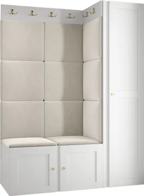 Produktbild von MIRJAN24 Garderoben-Set Orion Ramiro IX, Kleiderschrank, Schuhschrank, 2x Kleiderhakenbrett, 11x Paneel 42x42, 4 Kleiderhaken für Kleidung, Metallgriffe (Farbe: Weiß, Manila 02)
