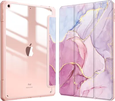 Produktbild von Fintie Hybrid Hülle für 10.2 Zoll iPad 9. Generation 2021/8. Gen 2020/7. Gen 2019 mit Stifthalter - Stoßfeste Schutzhülle mit transparenter Hartschale auf der Rückseite, Rosa Marmor