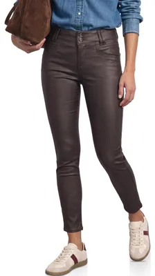 Produktbild von Street One Damen Mid Waist Hose im Slim Fit in Leder-Optik