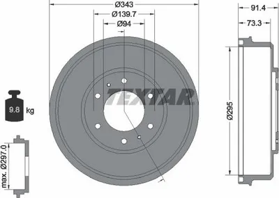 Produktbild von 2x TEXTAR Bremstrommel 94035300 für FIAT Fullback Pickup (502 503) 9 8kg
