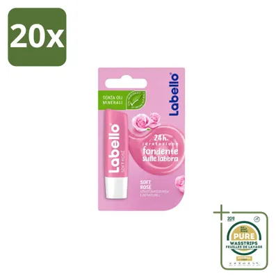 Productafbeelding van 20 x Labello Soft Rosé lippenbalsem - 4,8 g - Voorraadverpakking - 20 stuks