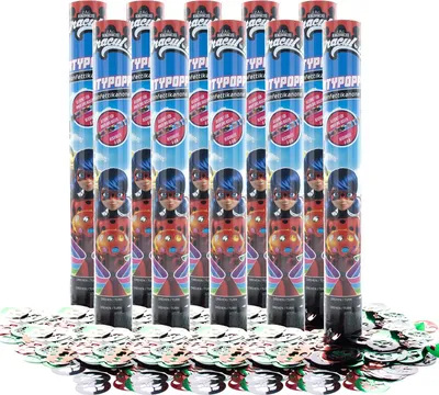 Produktbild von Party Factory `Miraculous´ Party Popper 10er Set, 40 cm Konfettikanone mit bunt schimmerndem Konfetti, bis zu 8 m Flughöhe