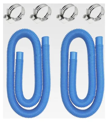 Produktbild von 2 Stück Poolschlauch 32mm, 150cm mit 4 Schlauchschellen, Pumpenschlauch, Saugschlauch, flexibler Wasserschlauch für Schwimmbecken, Poolpumpe (Blau)