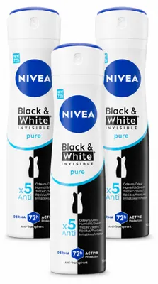 Image de 3 x Déodorant spray NIVEA Black & White Invisible Pure - 150 ml - Pack avantage - 3 pièces