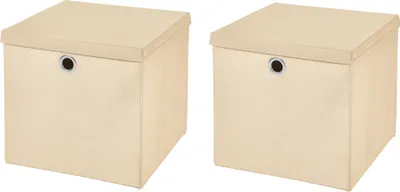 Produktbild von 2 Stück Creme Faltbox 28 x 28 x 28 cm Aufbewahrungsbox faltbar mit Deckel
