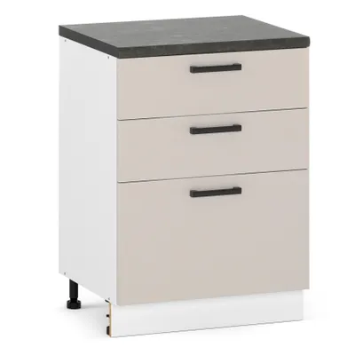 Produktbild von ULWEHOME 60 cm breiter freistehender Unterschrank für die Küche, 3 Schubladen, Farbe: Kaschmir | Küchenmöbel der Serie EKO