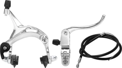 Obrázek produktu pro UPALDHOU Sada předních/zadních brzdových třmenů pro silniční kola Fixie s brzdovým omezením a lankem - slitina černá/stříbrná, vhodná pro většinu kol s pevným převodem a silničních kol (sada předních brzdových třmenů)