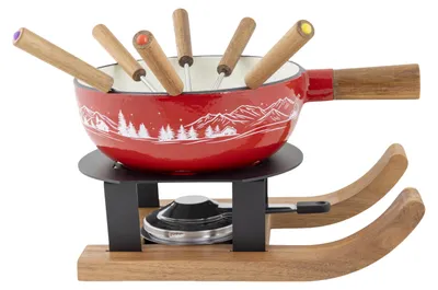 Produktbild von VAN WELL Aspen Fondueset "Ski" rot