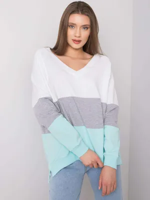 Produktbild von Rue Paris Damen-Kapuzenpulli ohne Kapuze Astovres weiß grau S/M