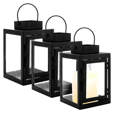Produktbild von 3 Stück Laternen für den Außenbereich 17 cm - Gartenlaterne Schwarz - Wetterfeste Windlicht Laterne - Dekoration für Wohnzimmer, Balkon und Garten