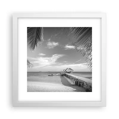 Produktbild von Gerahmtes Poster - Weißer Rahmen - Himmlisch Strand Monochrom - 30x30 cm - Wand Bild - Wanddeko - Wandbilder - Kunstposter - Wandposter - Bilderrahmen - Bilder - Kunstdruck - P2WAC30x30-4750