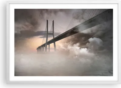 Produktbild von Gerahmtes Poster - Weißer Rahmen - Brücke Nebel Wasser - 70x50 cm - Wand Bild - Wanddeko - Wandbilder - Kunstposter - Wandposter - Bilderrahmen - Bilder - Kunstdruck - Wandbild - P2WAA70x50-3525