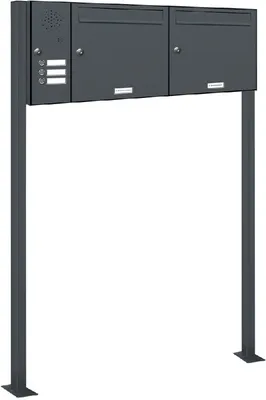 Produktbild von 2er Standbriefkasten 3 Klingel und Sprechgitter RAL Farbe 7016 - Anthrazit