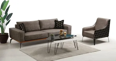 Produktbild von Sofagarnitur Dreisitzer Sessel Polstersofa Grau Couch JVmoebel