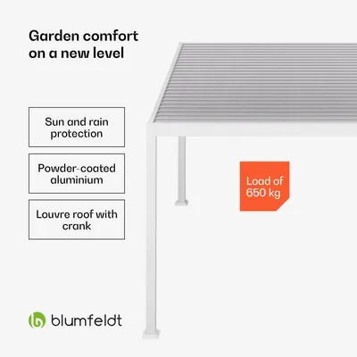 Zdjęcie produktu dla Blumfeldt LuminaHaven Pergola lamelowa 3x4 m - Odporny na warunki pawilon ogrodowy z solidną konstrukcją aluminiową, Wodoodporne lamele stalowe, odporny na zimę