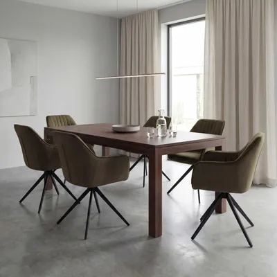 Image de Lot de 6 chaises de salle à manger HWC-L79, chaise de cuisine, chaise avec dossier, accoudoirs, pivotante, position automatique, tissu/textile ~ vert