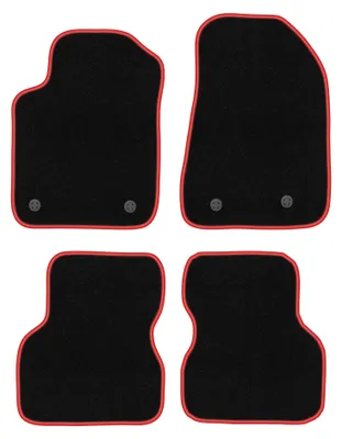 Obrázok produktu pre Velúrové autokoberce pre: Alfa Romeo Giulietta 2010-2020 (hatchback) – sada 4 ks, čierno-červené, na mieru – Wielganizator CARLUX