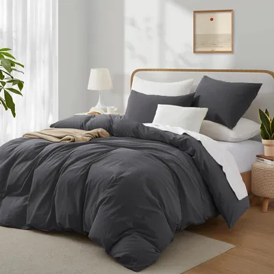 Immagine prodotto di Set di lenzuola matrimoniali 220x240 cm, cotone, 3 pezzi, ÖKO-TEX, colore antracite (grigio scuro)
