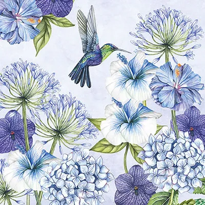 Produktbild von Servietten Papier 33x33cm 3-lagig mit Kolibri & Blumen Motiv 20 Stk.