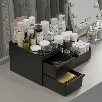 Produktbild von Schminkorganizer mit Schubladen, Aufbewahrungsbox für Schminktische, Organizer für Schlafzimmer und Badezimmer, großer Schminkorganizer (schwarz)