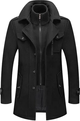 Immagine prodotto di Cappotto invernale da uomo, cappotto slim fit in due pezzi per il lavoro e il tempo libero, cappotto in lana con collo alto e calda giacca interna integrata, uomo, nero, 7XL