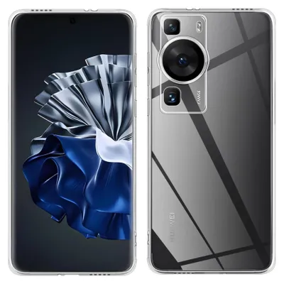 A clear protective case for a Huawei P60 Pro phone is shown from the front and back.