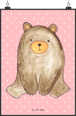 Produktbild von Mr. & Mrs. Panda Bild Bär sitzend DIN A2 - Rot Pastell - Geschenk, Plakat, wanddeko, Wandbild, Kunstdruck, poster, Teddy