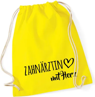 Produktbild von Huuraa Turnbeutel Zahnärztin mit Herz 12 Liter Yellow Baumwolle Rucksack Geschenkidee