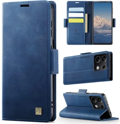 Immagine prodotto di Custodia in pelle per Xiaomi Redmi Note 13 5G, protezione RFID, chiusura magnetica, slot per carte e supporto Blu