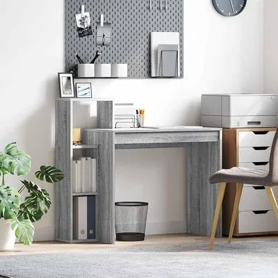 Produktbild von Schreibtisch, grau, Sonoma, 100 x 40 x 90 cm, Holz, Computer-Schreibtisch für Schlafzimmer, Wohnzimmer, Arbeitsplatz, Arbeitszimmer, Computertische
