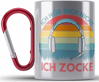 Produktbild von Trendation - Zocker Edelstahl Tasse Karabiner Geschenk Ich Höre Dich Nicht Ich Zocke Gamer Geschenkidee (Rot)