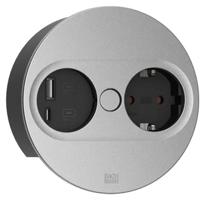 Productafbeelding van BACHMANN TWIST 2, 1x CEE7/3, 1x USB A/C, 22W, 0,2m, GST18, zilver, rond