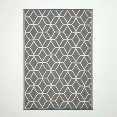 Obrázek produktu pro HOMESCAPES Venkovní koberec odolný proti povětrnostním vlivům, šedobílý, 120 x 180 cm, balkonový koberec s geometrickým vzorem, oboustranný zahradní koberec