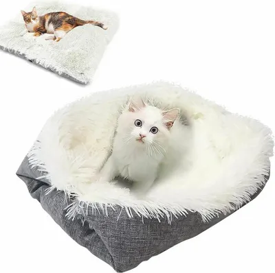 Produktbild von Katzen- und Hundebett, 2-in-1-Katzenkorb mit doppeltem Verwendungszweck, weiches und bequemes warmes Hundekissen, Welpennest, flauschiger Katzenkorb, verbessert den Schlaf