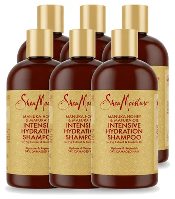 Imagen del producto de 6 botellas de Champú Hidratante Intensivo SheaMoisture - Manuka Honey & Mafura Oil - 384 ml - Paquete económico - 6 unidades