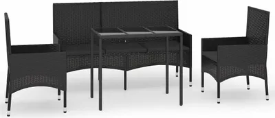 Produktbild von vidaXL 4-tlg. Garten-Lounge-Set mit Kissen Schwarz Poly Rattan