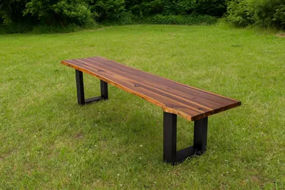Produktbild von Outdoor-Baumkantenbank 180 x 40 cm Akazie mit U-Gestell Schwarz AVILA