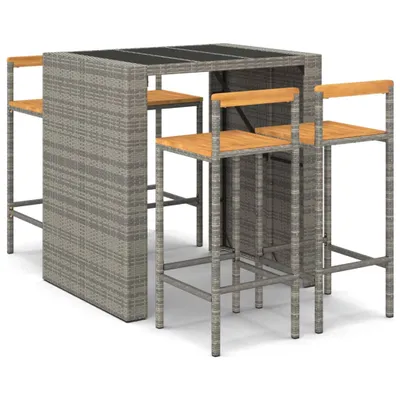 Produktbild von vidaXL 5-tlg. Gartenbar-Set Grau Poly Rattan & Massivholz Akazie