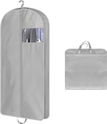 Zdjęcie produktu dla Torba na ubrania 60 x 127 x 10 cm, nadająca się do prania, szara, z zamkiem błyskawicznym