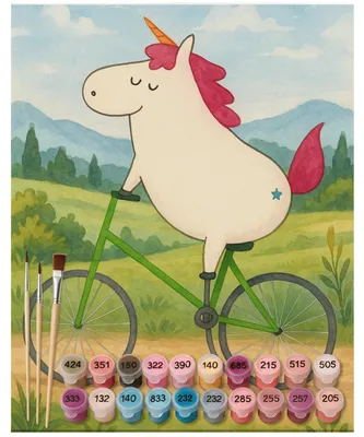 Produktbild von Mr. & Mrs. Panda Malen nach Zahlen Einhorn Radfahrer Design 40 x 50 cm Mit Rahmen - Weiß - Geschenk, Unicorn, Bike, Leinwand, Bild, DIY, set, Einhörner, Radfahren