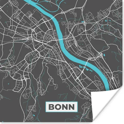 Produktbild von MuchoWow® Poster Stadtplan - Deutschland - Blau - Bonn - Karte 50x50 cm - Wohnzimmerdekoration