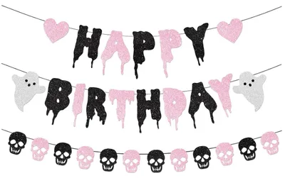 Produktbild von Halloween-Banner, "Alles Gute zum Geburtstag"-Banner, Girlande für Halloween, Partydekorationen (B)