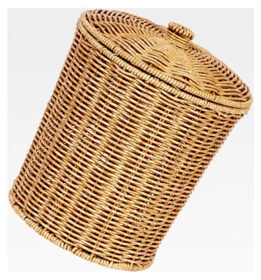 Produktbild von Geflochtener Mülleimer mit Deckel – Runder Abfallkorb aus Kunststoff-Rattan für Schlafzimmer, Wohnzimmer, Badezimmer, Küche und Wäscherei