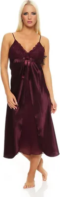 Immagine prodotto di Camicia da notte lunga da donna in raso; viola scuro M