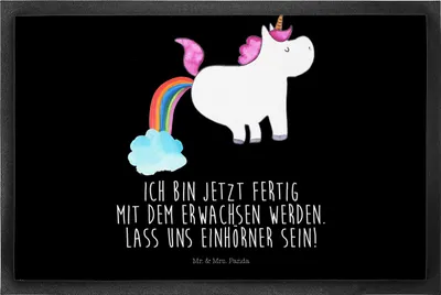 Produktbild von Mr. & Mrs. Panda Schmutzmatte Einhorn Pupsen 50 x 75 cm - Schwarz - Geschenk, bodenmatte, Freundin, Spaß, fußmatte, Unicorn, Eingangsteppich, Schuhabstreifer, Lustig