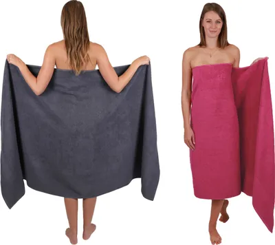 Produktbild von Betz 2 Stück XXL Badetücher 100 x 200 cm PALERMO Saunatuch 100% Baumwolle Farbe: anthrazit / cranberry