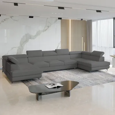Produktbild von Masseno Ecksofa URMANO mit Schlaffunktion U-Form, Sofa mit Bettkasten, Wohnzimmersofa, Couch, Soffa, Bettsofa, Couchgarnitur- Grau, QUELLE 92