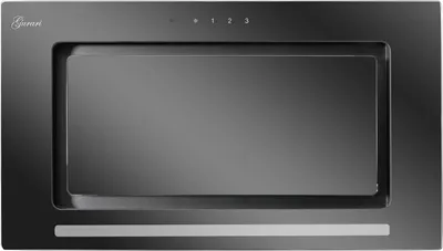 A black kitchen range hood with a reflective surface.